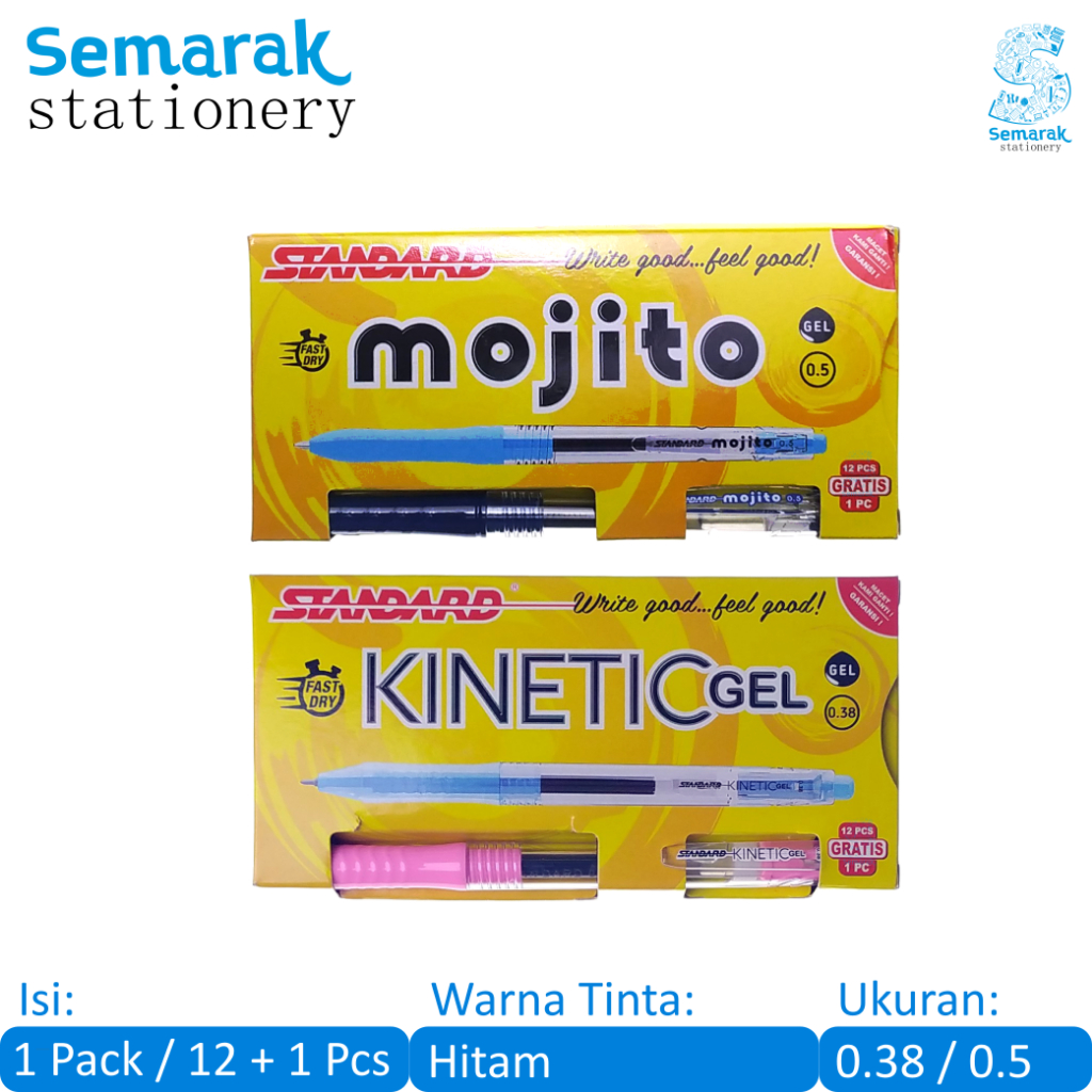 

Standard Retractable Gel Pen Pulpen Jel Cetek 0.38 / 0.5 mm - Hitam [1 Pack / 12 + 1 Pcs]