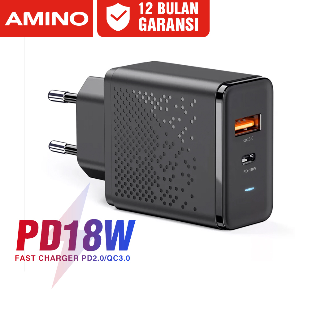 AMINO Charger Untuk PD 18W QC 3.0 Fast Charging USB C / TYPE C / C TO L Wall Charger 2 Port USB Adap