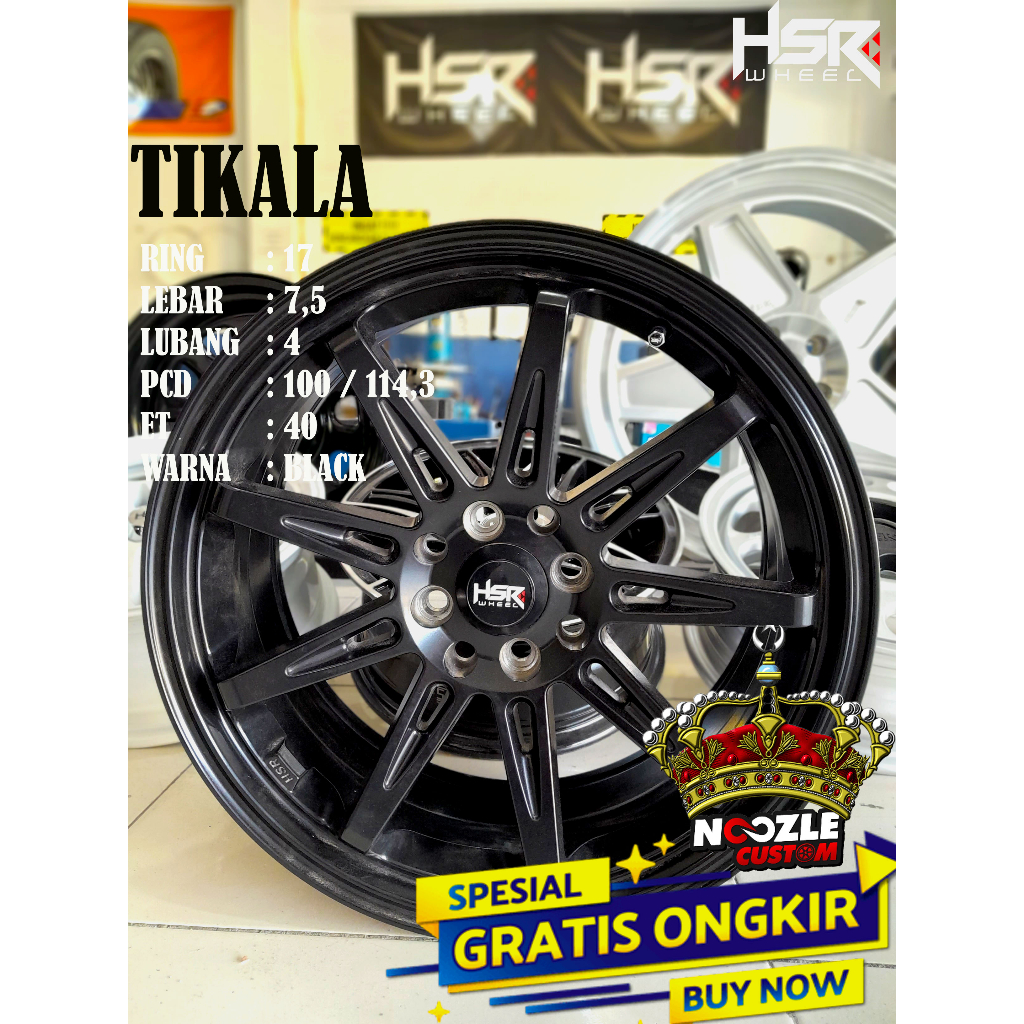Velg Mobil HSR Ring 17 Lubang 4 Warna Black Lubang 4 Double Pcd Pelek Racing Yaris