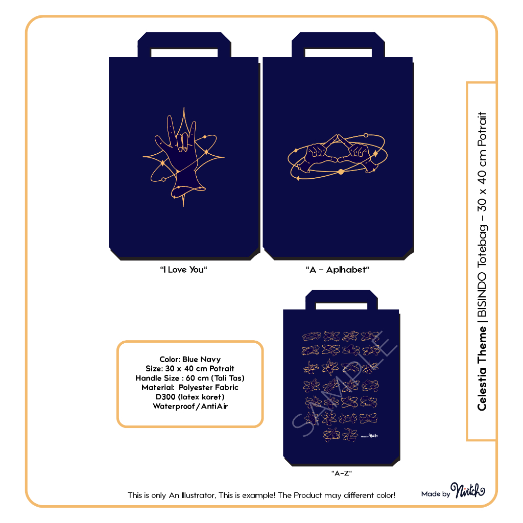 Waterproof Totebag dengan Bahasa Isyarat Indonesia (Bisindo) | Illustration by Nirtch