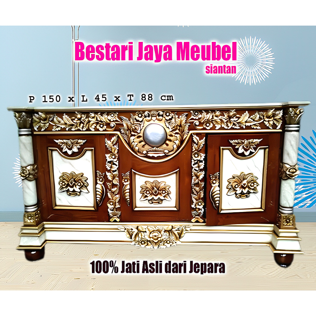 Bufet Jati Bulan Marmer 150cm