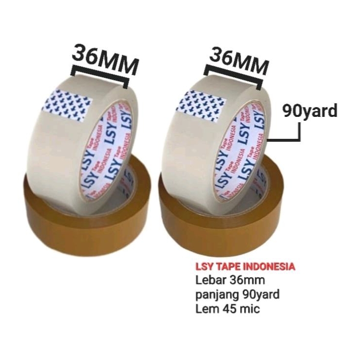 

lakban bening / coklat 36mm x 90yard ketebalan 45mic LSY TAPE INDONESIA ( CBM )