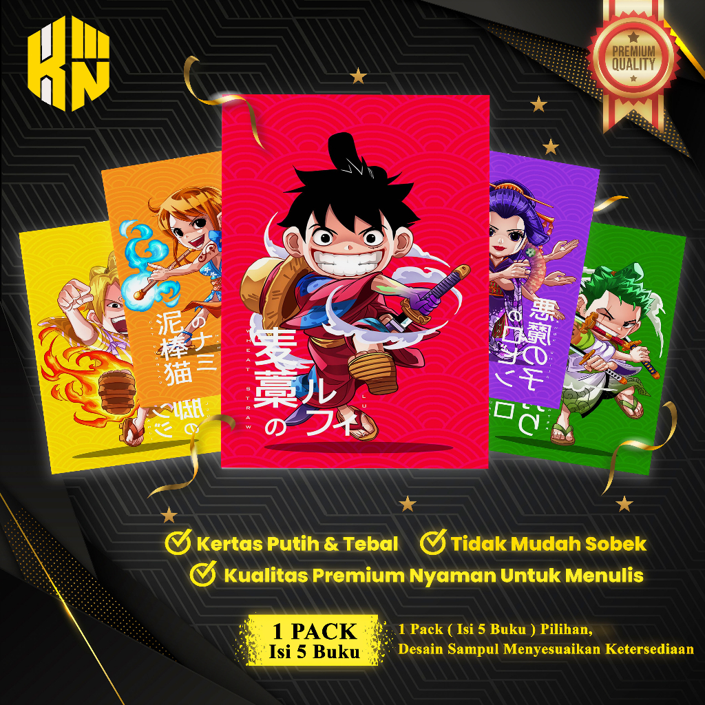 

KEN.IND - Buku Tulis Sekolah Custom Tema ONE PIECE CHIBI Bergaris 38 Lembar 1 Pak Isi 5 Buku/ Buku Tulis Anime/ Buku Aesthetic/ Buku Catatan