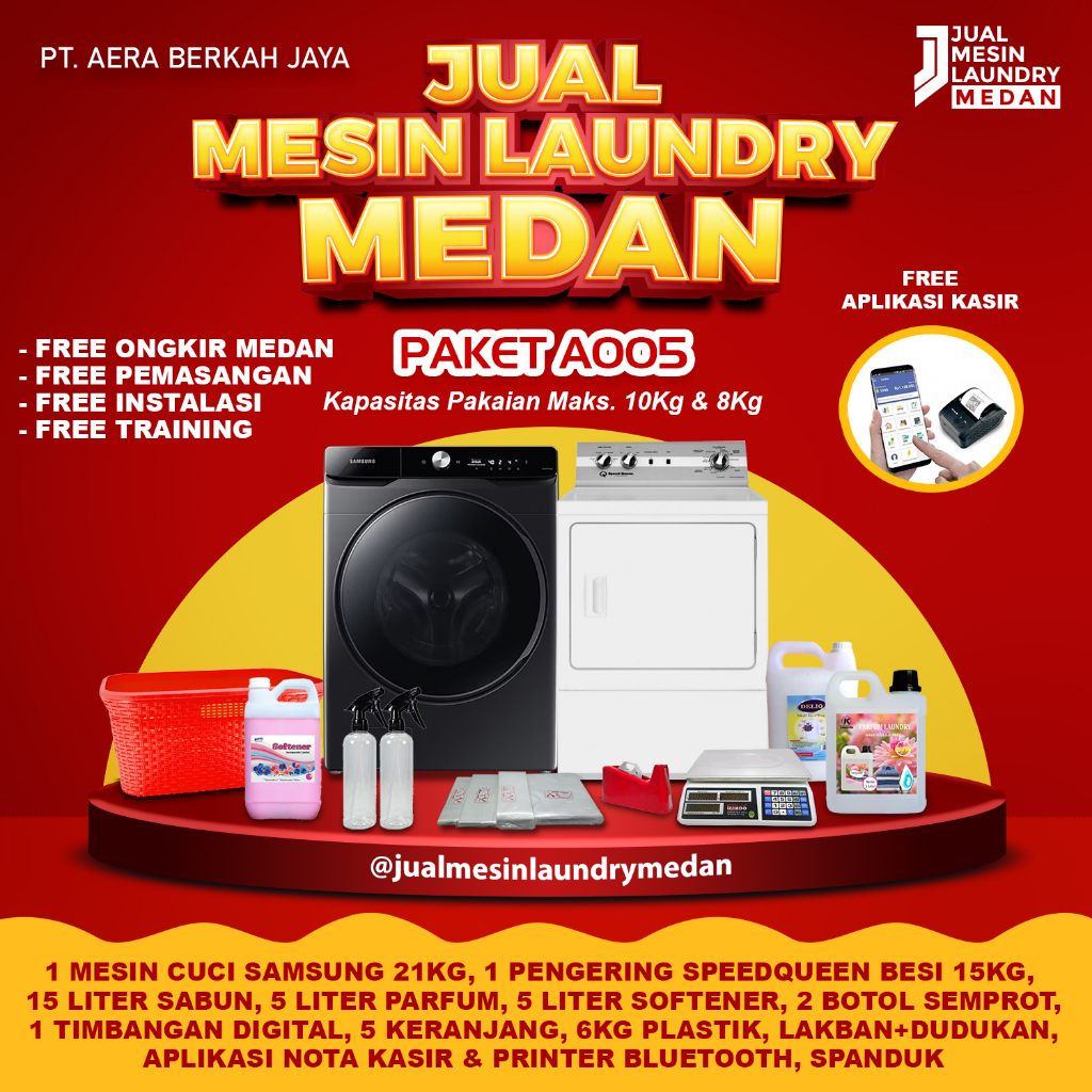 Paket Usaha Laundry Murah Medan Sumatra Samsung 21Kg + Speedqueen Besi 15Kg A005