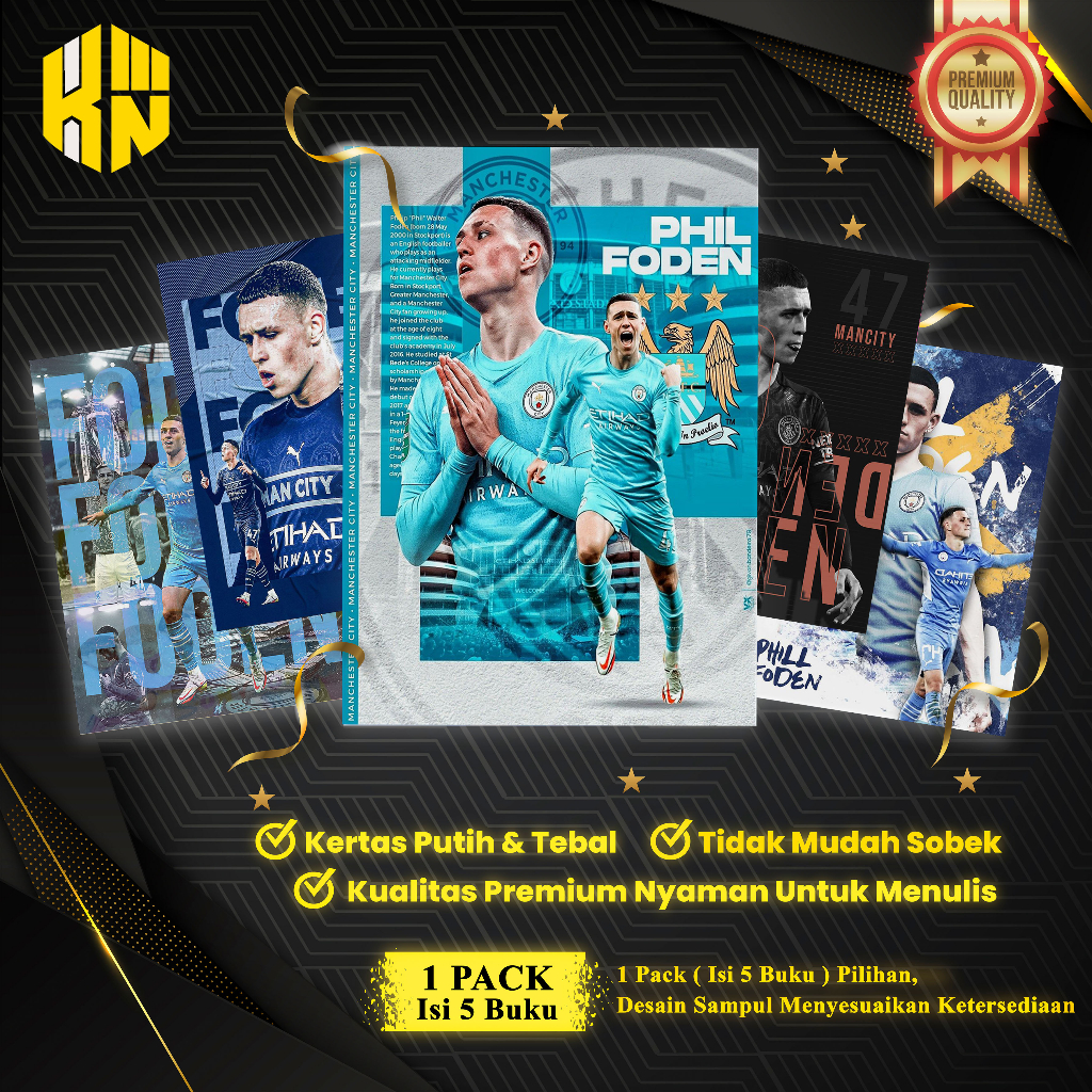 

KEN.IND - Buku Tulis Sekolah Custom Tema Sepak Bola PHIL FODEN Bergaris 38 Lembar 1 Pak Isi 5 Buku/ Buku Tulis Anime/ Buku Aesthetic/ Buku Catatan