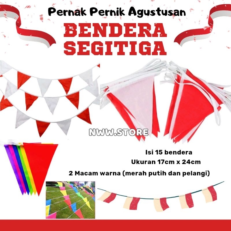 BENDERA SEGITIGA MERAH PUTIH BUNTING FLAG BANTING FLAG MERAH PUTIH SEGITIGA WARNA