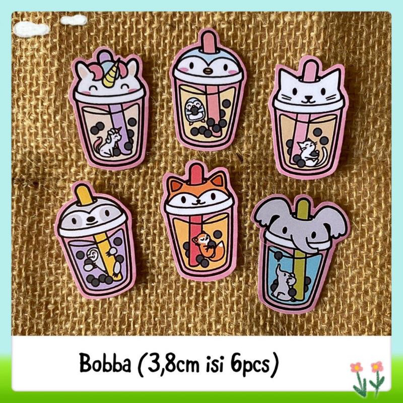 

6pcs sticker tempelan glossy bobba drink
