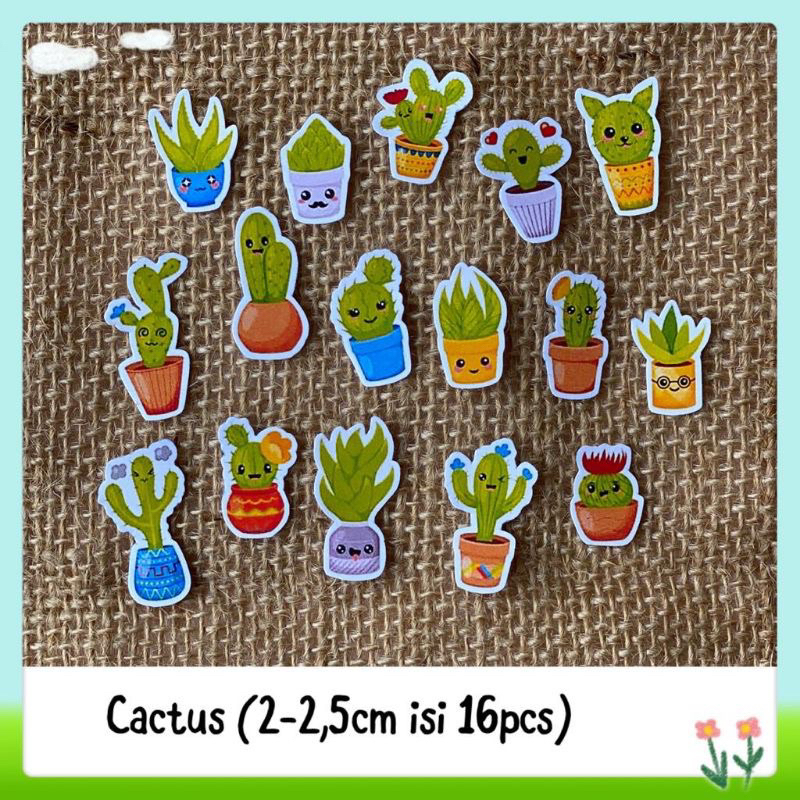 

16pcs sticker tempelan small cactus A