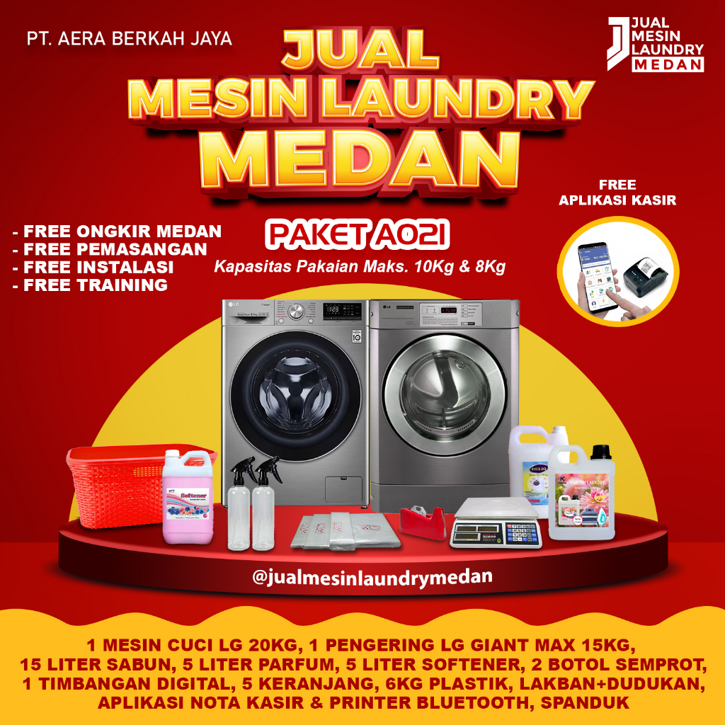 Paket Mesin Laundry Medan Pangkal Pinang LG 20KG + Dryer LG Giant Max 15Kg A021