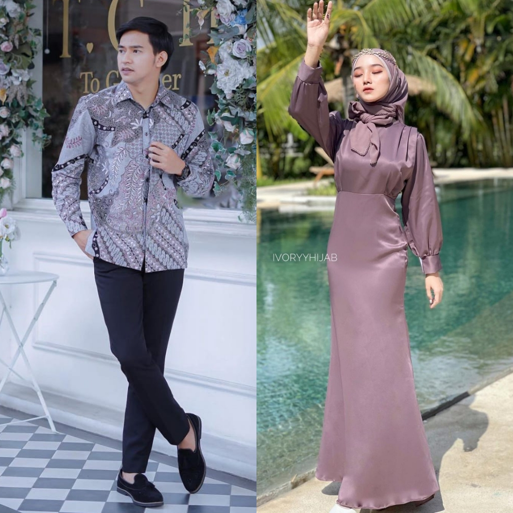 JASMINE Dress Couple Batik Kondangan Wisuda Lamaran Baju Muslim Gamis Polos Jumbo Seragam Bridesmaid