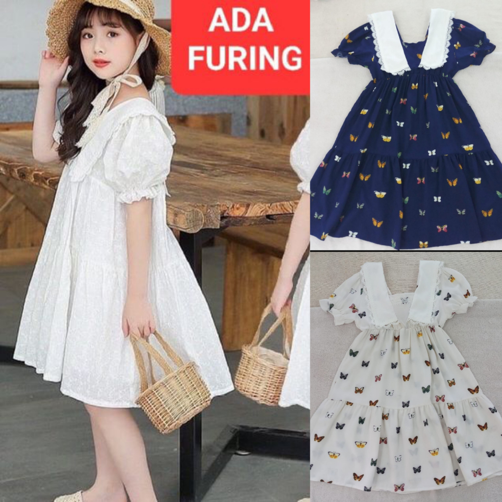 [1-10th] Dress putih bersih renda anak import katun gaun pantai lace brukat casual santai