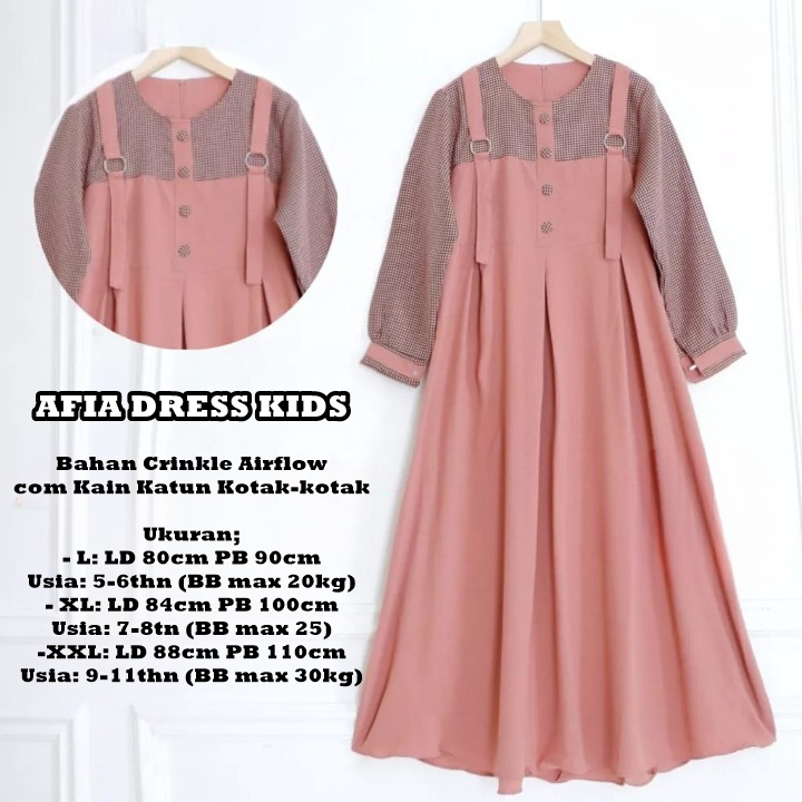 AFIA DRESS KIDS BAHAN CRINKLE AIRFLOW/ GAMIS ANAK TERBARU/ TERMURAH/ TERLARIS/ KEKINIAN/ LUCU/ COMBI