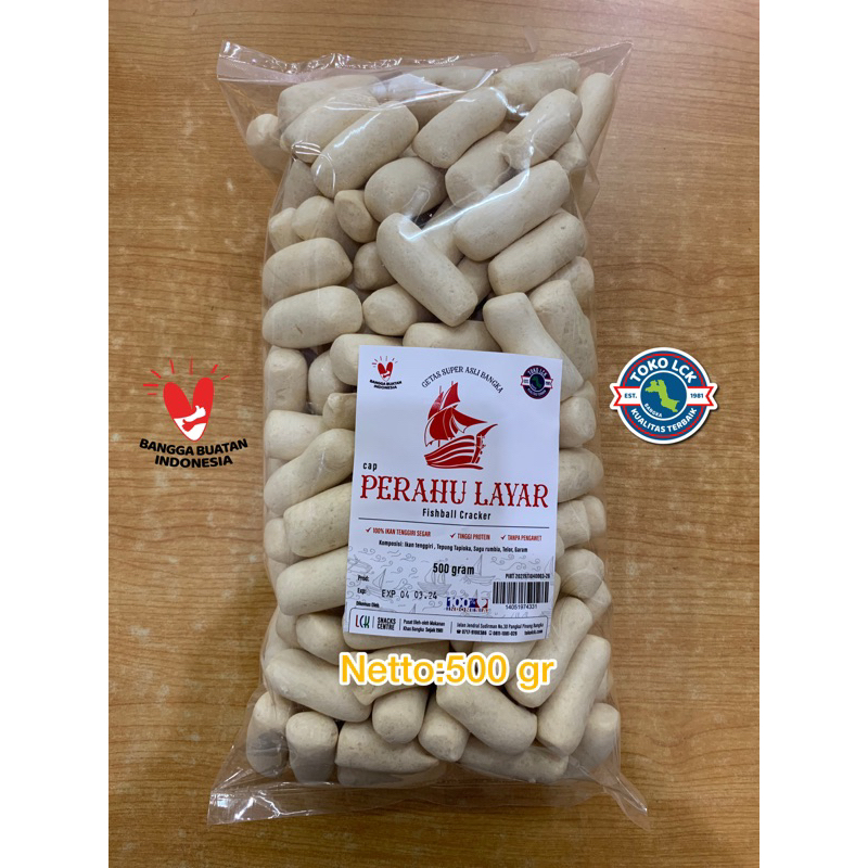 

getas krupuk ikan tenggiri bentuk panjang merk perahu layar