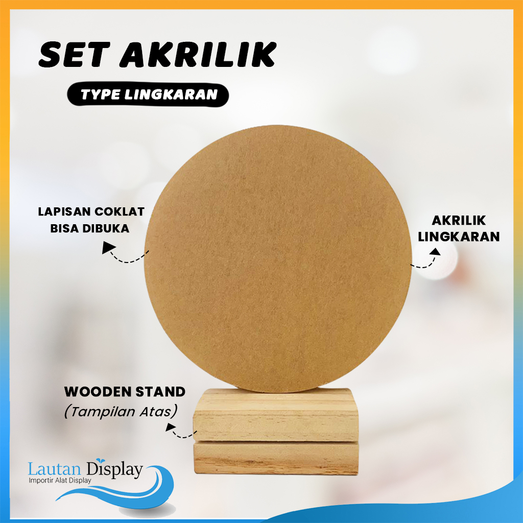 (1 Paket) Stand Tatakan Kayu Akrilik A5, A6, Wooden Stand Acrylic Bulat Lingkaran, Tatakan Kayu Akri