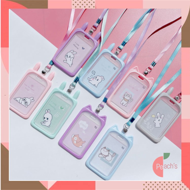 

PEACHs - 5770 Id Card Holder Akses MRT Busway E-Money Bentuk Karakter Warna Pastel / Name Tag Lanyard Gantungan Kartu Motif Kuping
