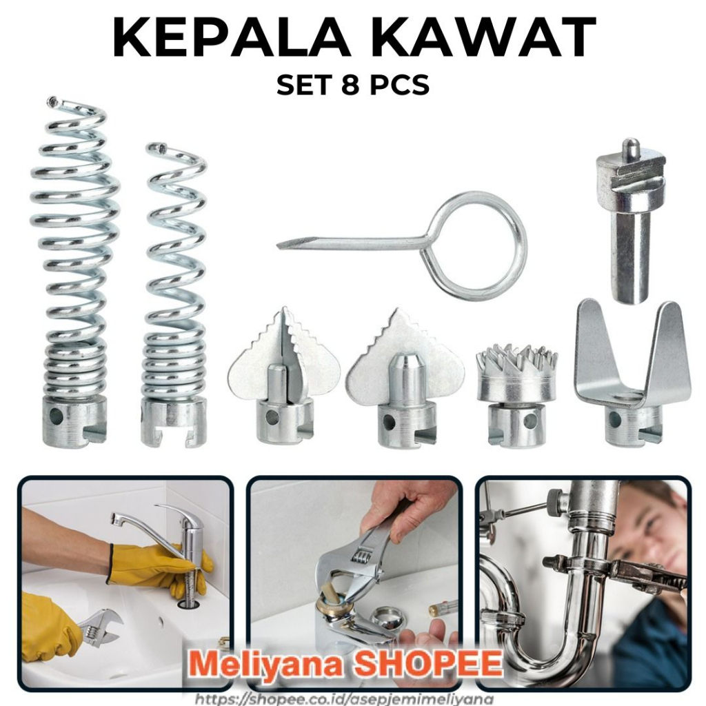 8pcs Set Kepala Kawat Pembersih Pipa Mampet Ukuran 16mm Adaptor Bor