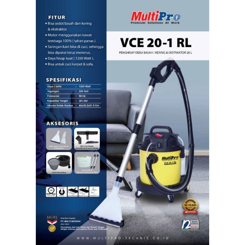 Multipro vce20-1 RL vacuum cleaner wet and dry penghisap debu ekstraktor VCE 20-1