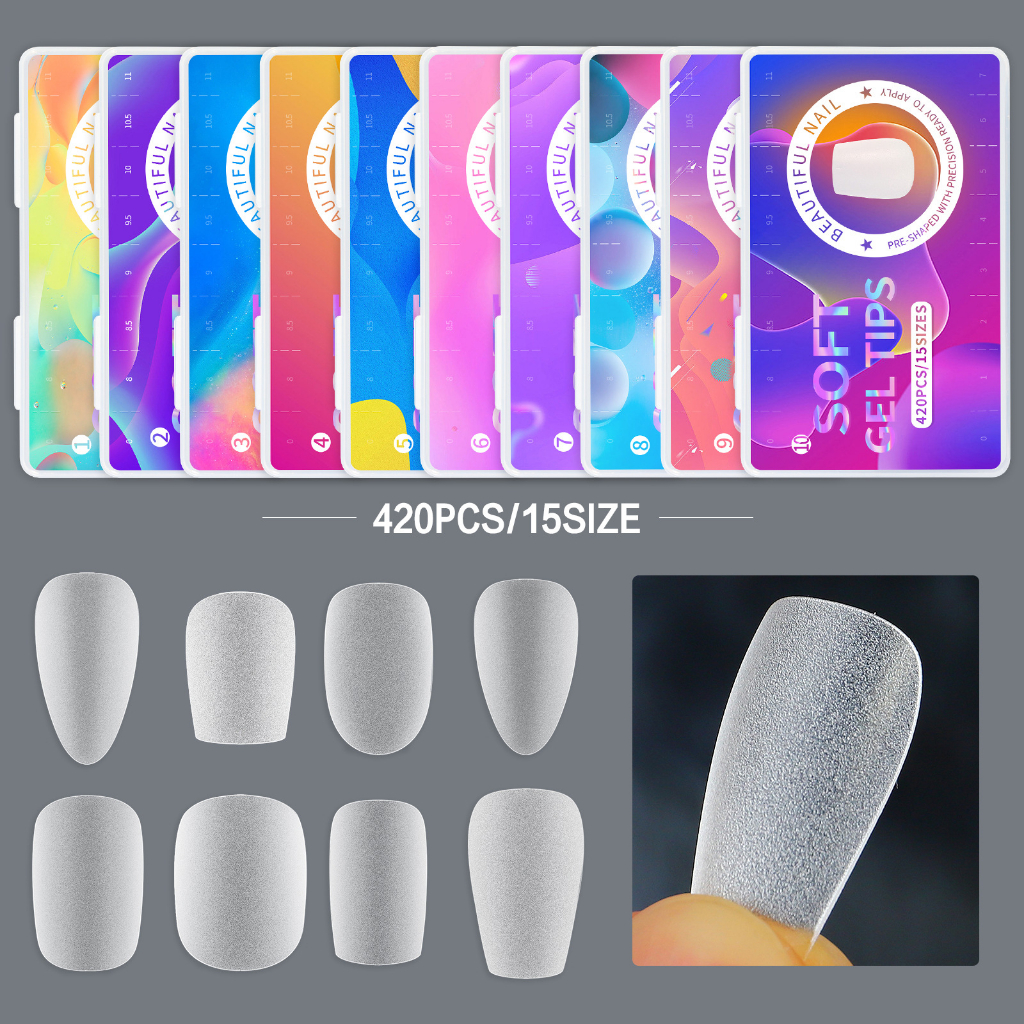 SALE  RAINBOW SOFT GEL TIP 420 PCS FULL BUFF NAIL EXTENSION KUKU PALSU 15 SIZE Nail tip KukuHouse K1