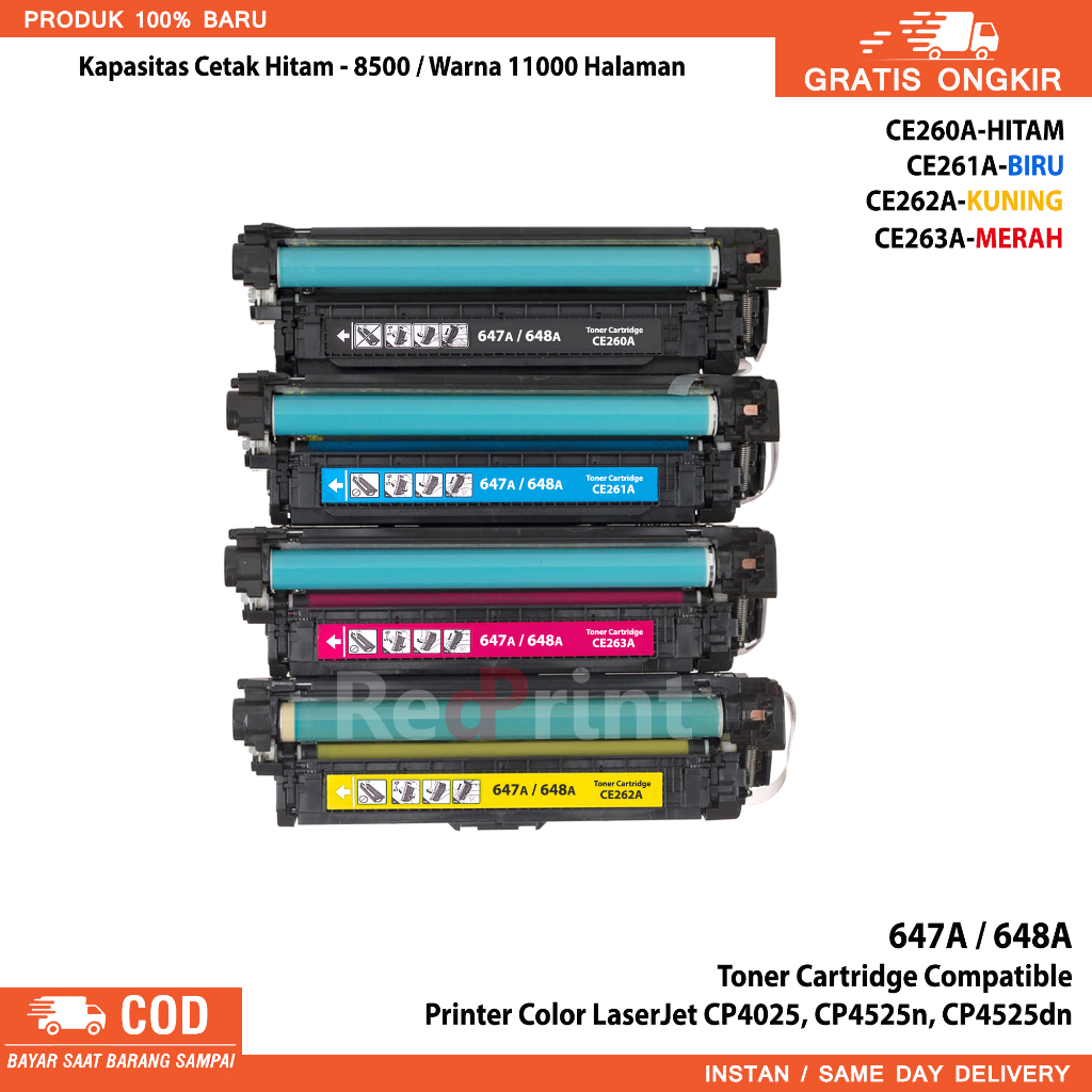 Toner Cartridge 647A / 648A Compatible printer Color LaserJet CP4025, CP4525n, CP4525dn