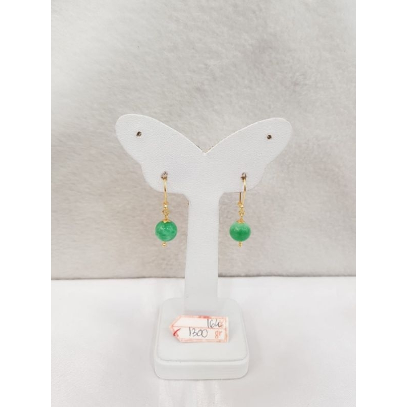 AT2878N437N anting model mata batu giok hijau sembur emas kuning asli berat 1.300 sama mata 3.600 ka