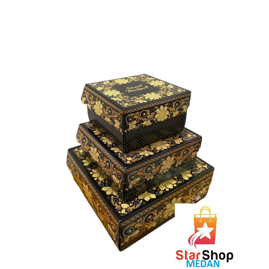 SNACK BOX BATIK HITAM - CATERING BOX BATIK HITAM- MEREK OKEY- Uk S M L