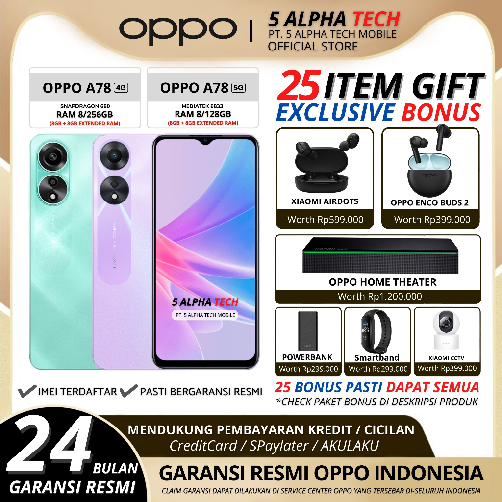 OPPO A78 5G NFC 8/256 8/128GB ( +8GB Extended RAM ) Garansi Resmi Oppo