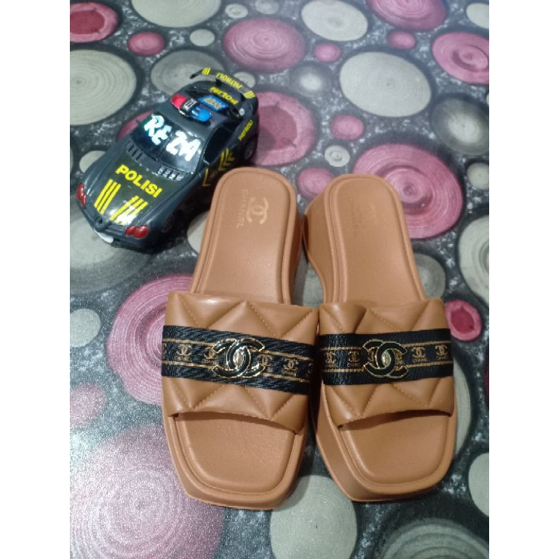 sendal wedges wanita selop chanel terbaru import