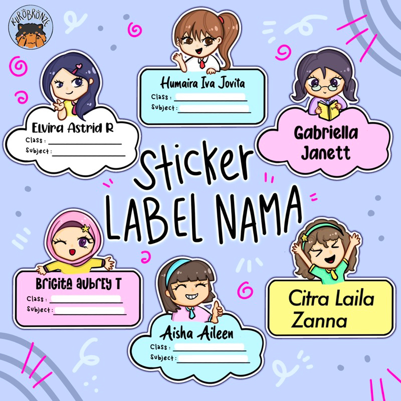 

30 Pcs | Stiker Label Nama Kartun Girl | Stiker Waterproof | Stiker Nama | Stiker Tumblr | Stiker Barang