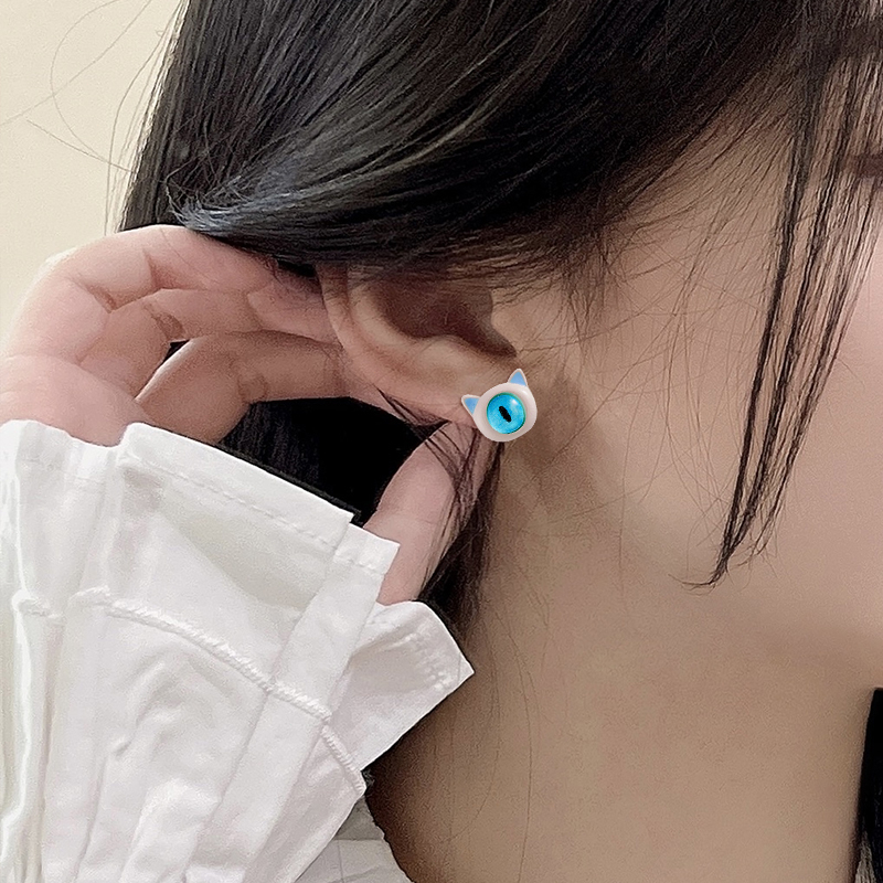 COD✨ Anting Geometris Monster Bermata Besar Kartun Lucu Korea Gaya Opal Untuk Anak Perempuan Dan Wanita-Yinmer