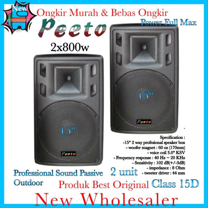 speaker sound 15 inch Pasif Outdoor Peeto 2 unit sepasang original resmi