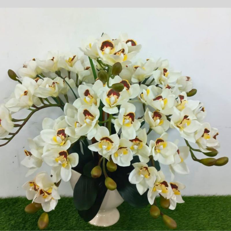 rangkaian bunga anggrek palsu artificial cymbidium latex jumbo premium import