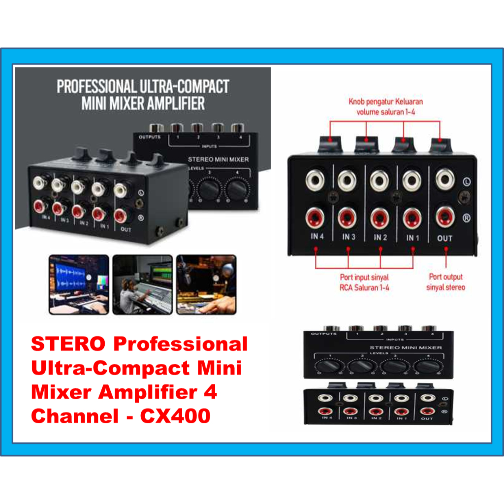 mixer audio mini 4 channel  STERO Professional Ultra-Compact Mini Mixer Amplifier 4 Channel - CX400