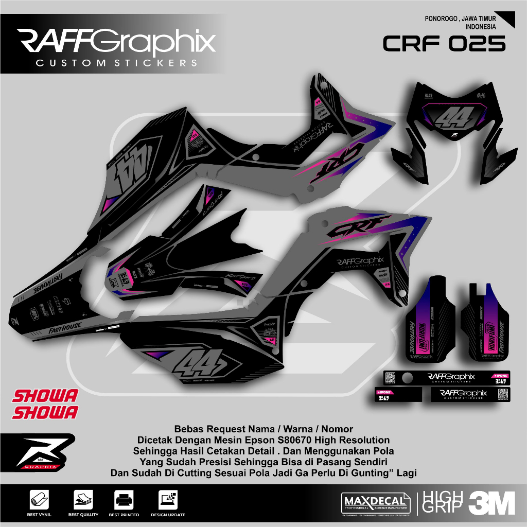 DECAL CRF 150 SIMPEL / DECAL CRF HITAM MERAH / STICKER CRF 025
