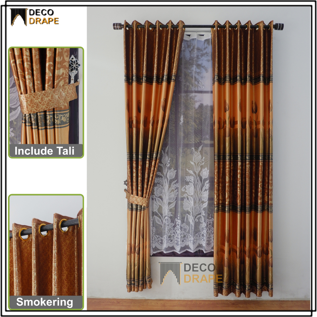 Gorden Blackout Mewah Motif Bunga Tulip Model Smokering Terbaru