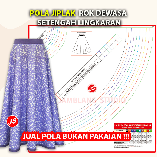 Pola Jiplak Rok Dewasa Setengah Lingkaran 10 in 1