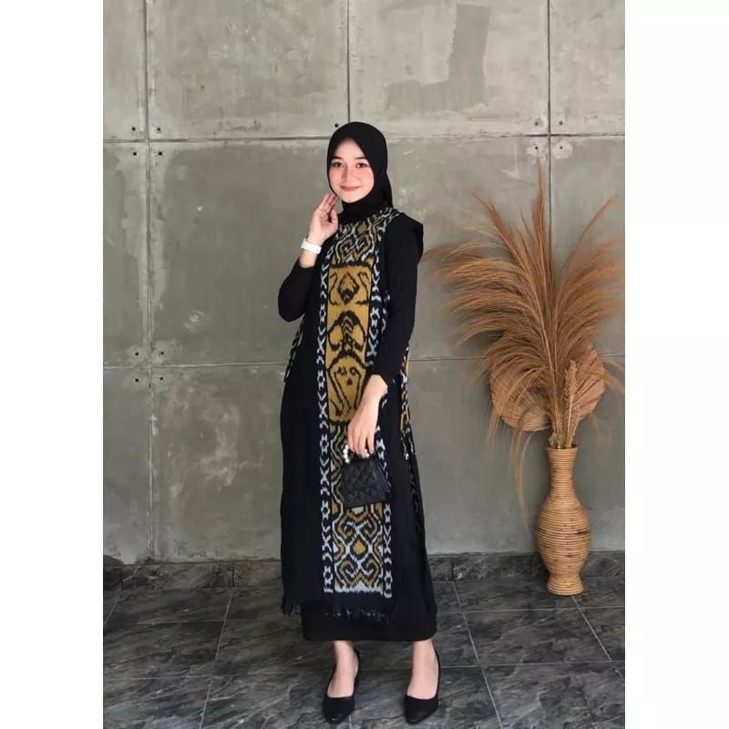 baju tenun wanita panjang, rompi, outer