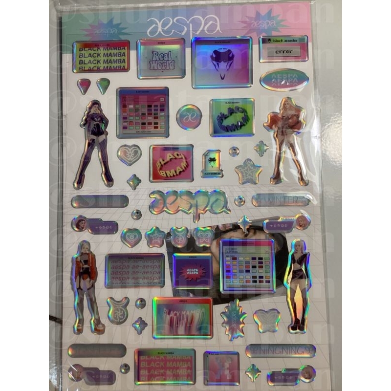 SEALED EPOXY AESPA KARINA BLACK MAMBA OFFICIAL HOLOGRAM EPOXY STICKER + PHOTOCARD