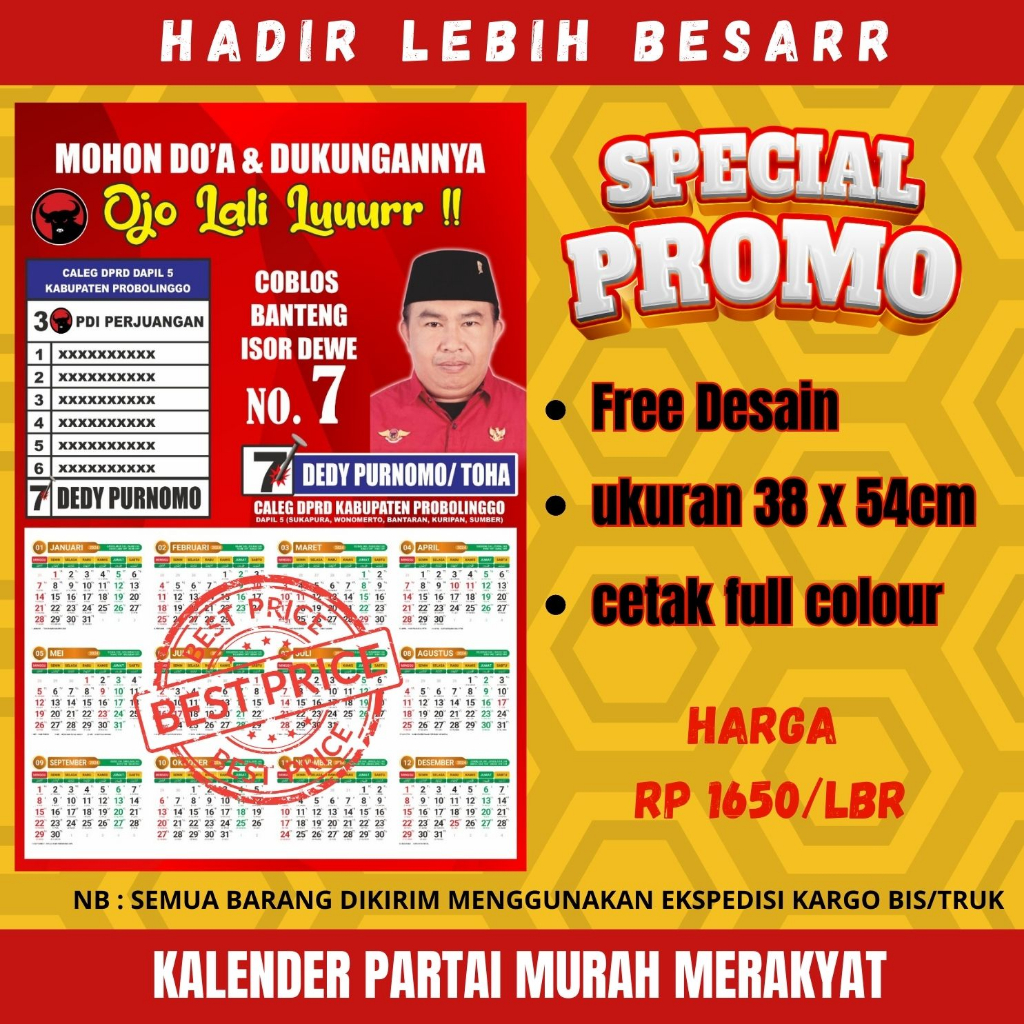 CETAK KALENDER DINDING JUMBO PARTAI 2024 CUSTOM DUPLEX 250GSM 2000PCS MURAH