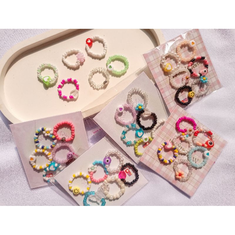 cincin manik isi 6 (random)cincin manik/beads ring/cincin manik-manik ukuran ±6cm