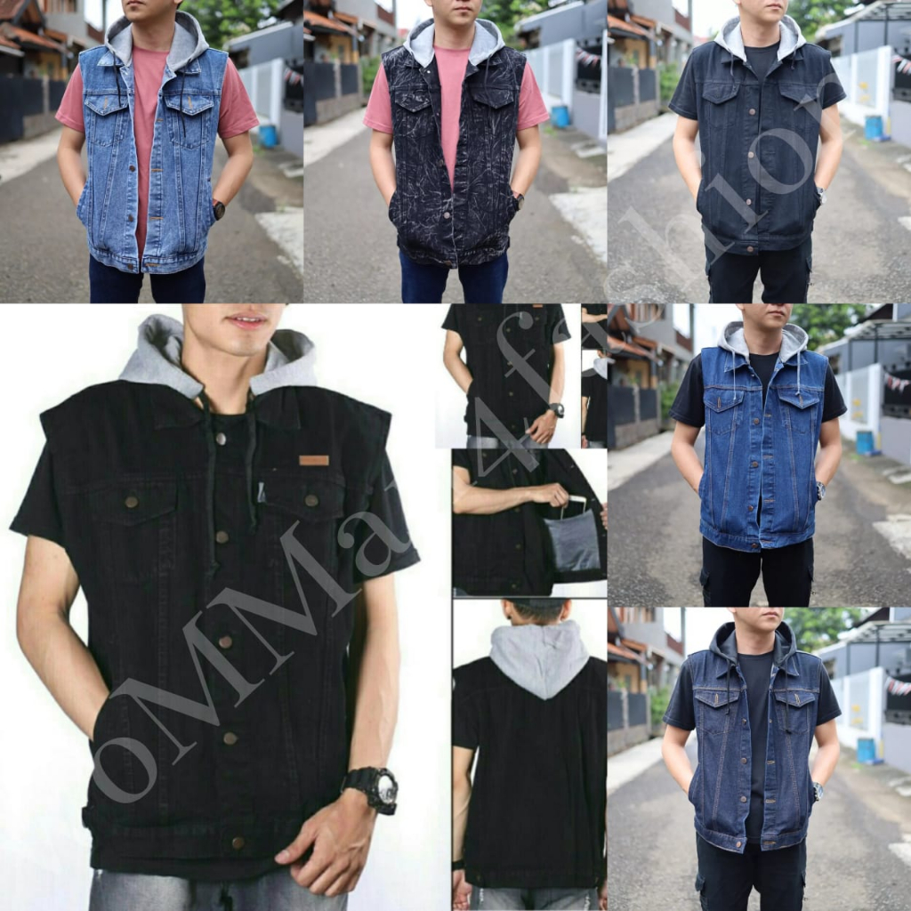 Rompi Jeans Pria / Rompi Jeans Hoodie / Rompi Denim Cowo Best Seller