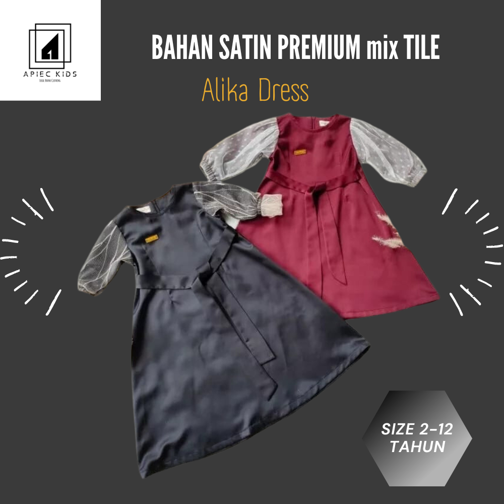 Alika Dress Gamis Anak Perempuan Bahan Satin Premium Mix Tile Terlaris Terbaru Termurah COD