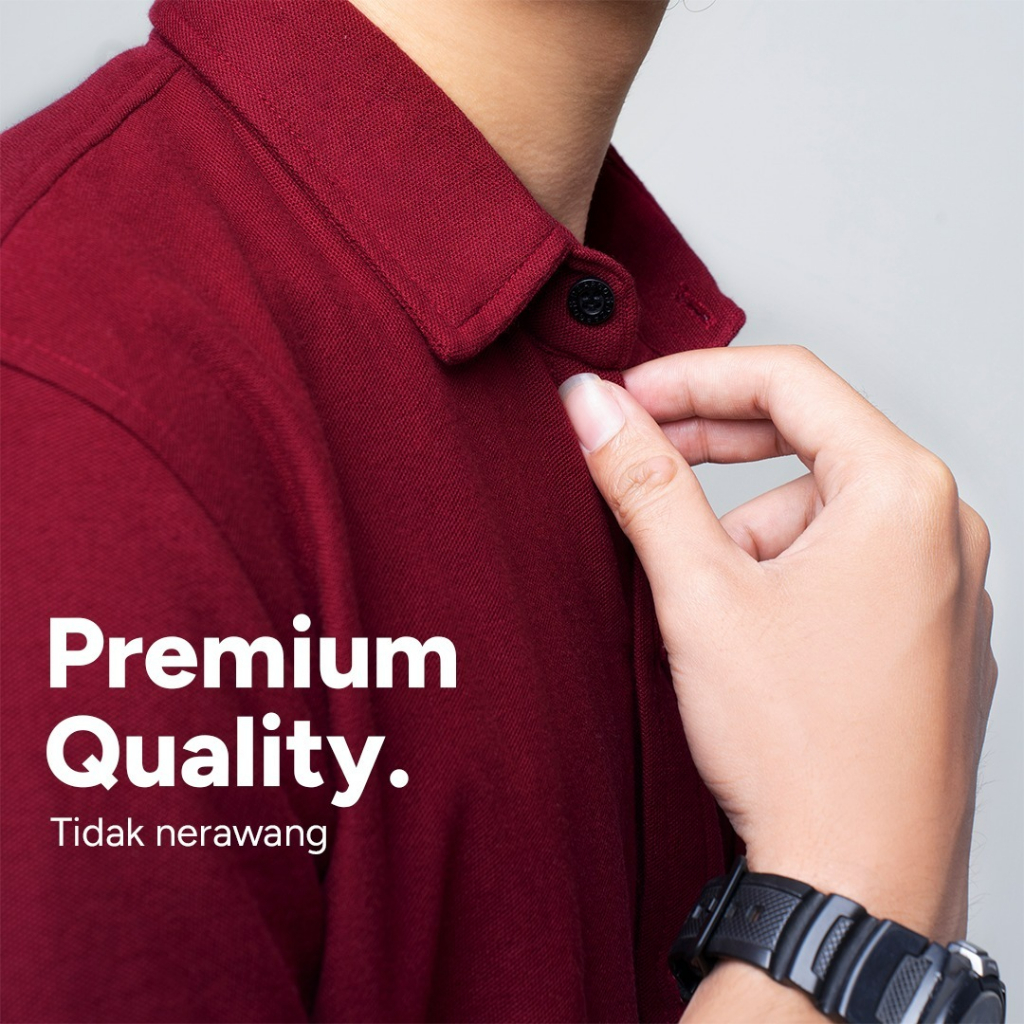 new dzargo kemeja polos pria lengan panjang pique premium (hitam, putih, army, navy, maroon, dark