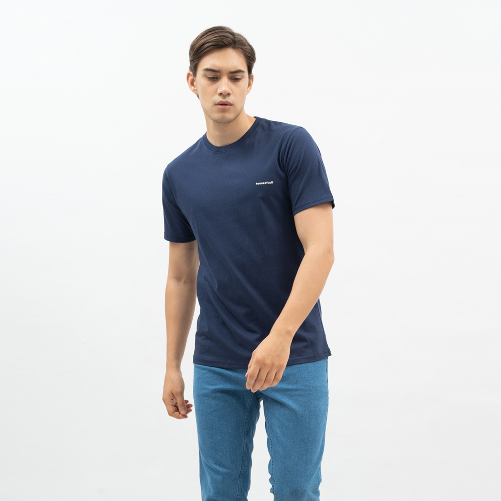 Kaos Polos Pria Bahan Cotton Katun Lengan Pendek Biru Navy