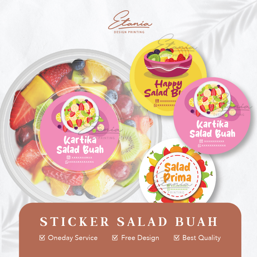 

Stiker salad buah / Stiker kemasan salad / Label Makanan / Label minuman / Stiker promosi / Stiker murah