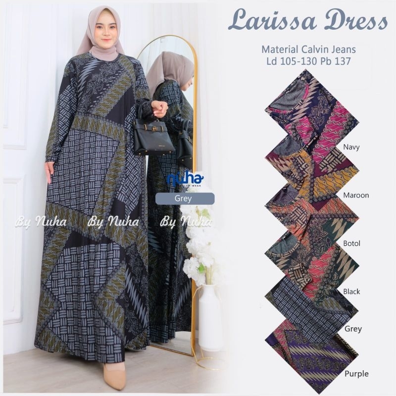 gamis batik ld105-130 erika sultan maxy bahan calvin jeans