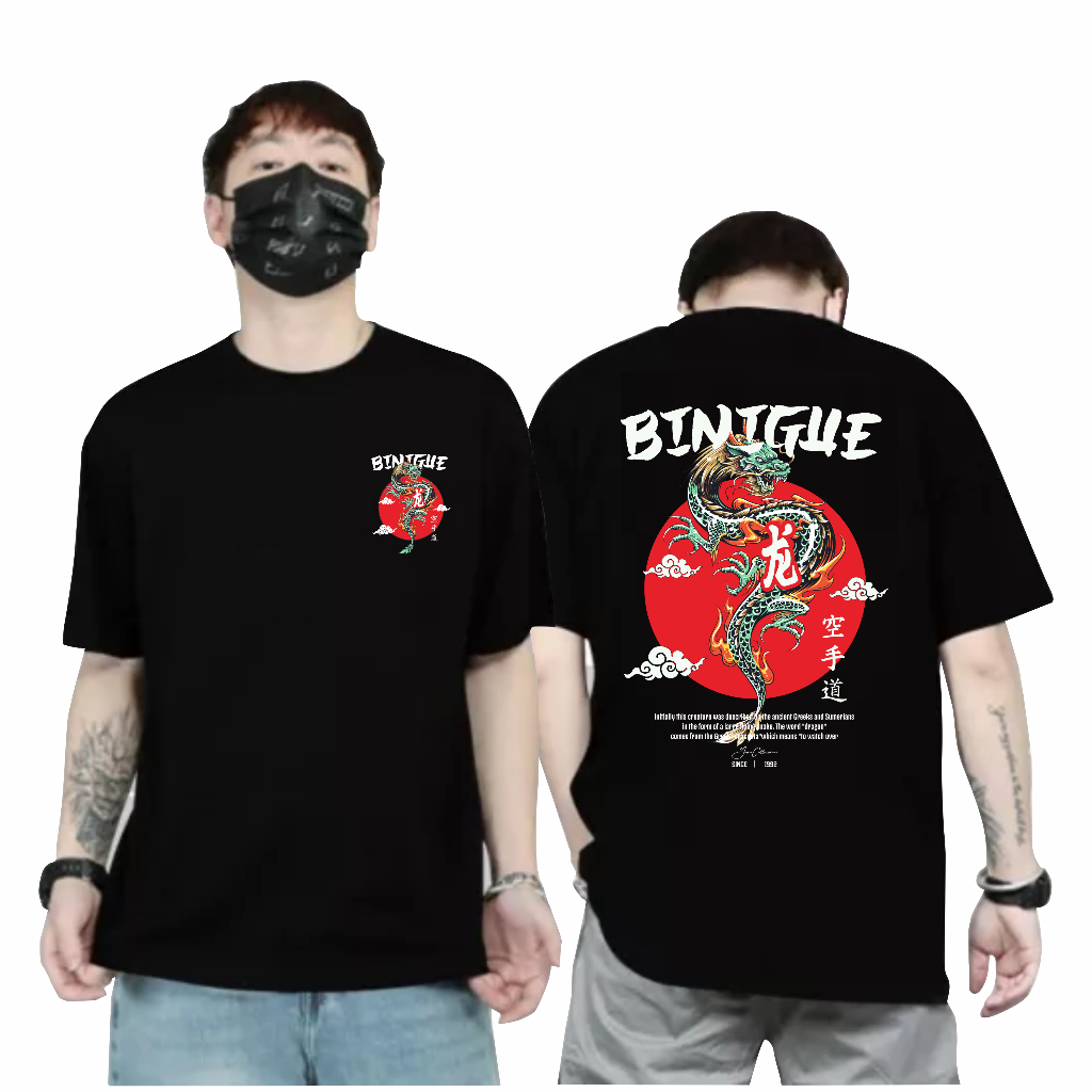Binigue Baju Atasan Sablon 7 Warna Kaos Distro Pria DRAGON Glow In The Dark Dtf T shirt Kaos Pria Ov