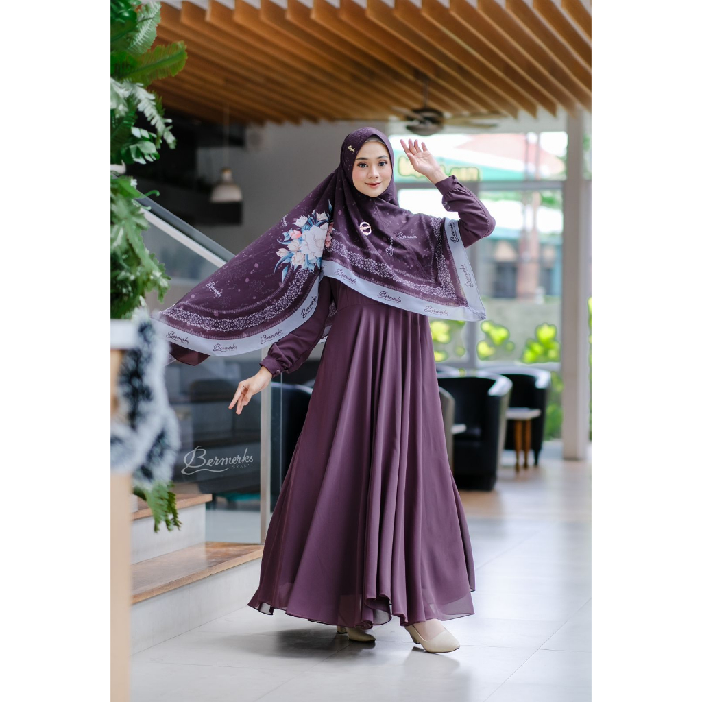 Gamis Ceruty babydoll set khimar motif terbaru Miranda Jamilah zaskya ori bermerks syari terbaru