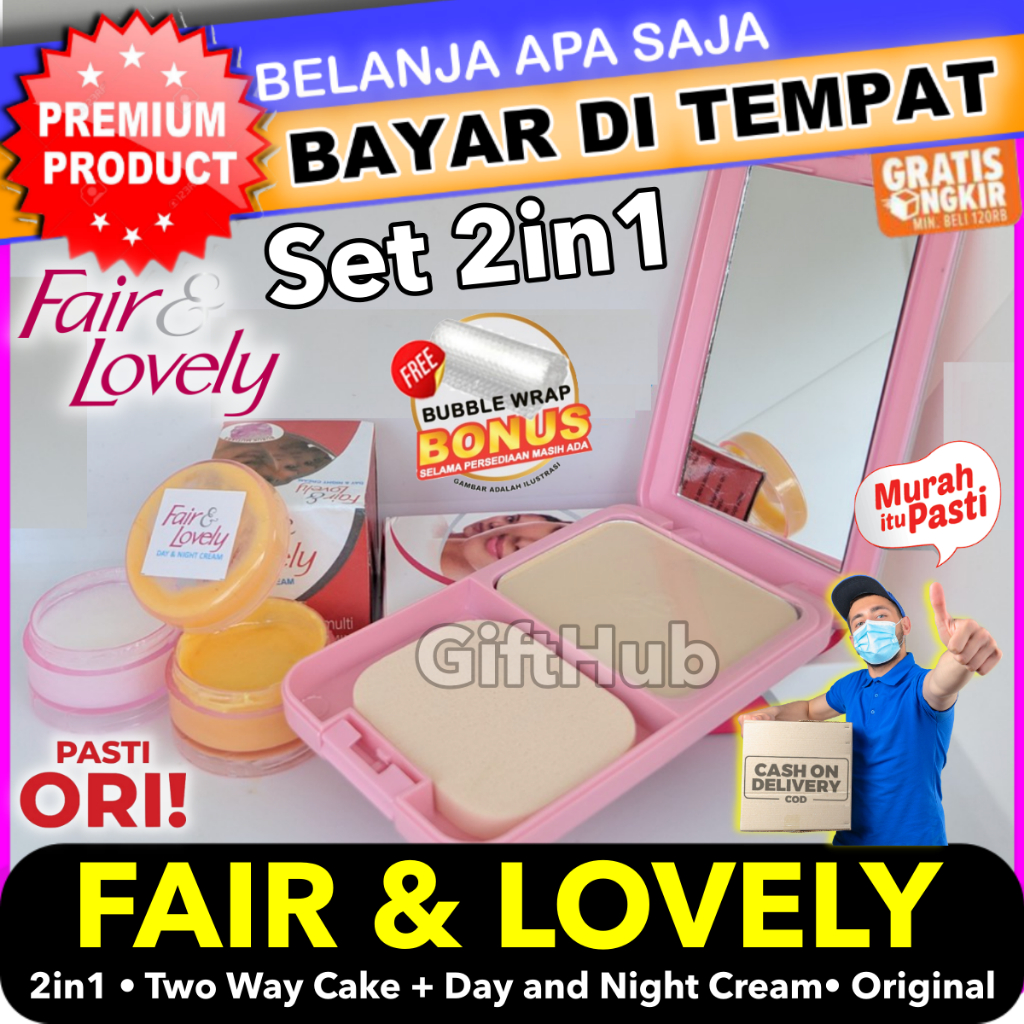 Fair n Lovely Set 2in1 Bedak Padat Two Way Cake + Day and Night Cream / Refill Original Nutririch Ba