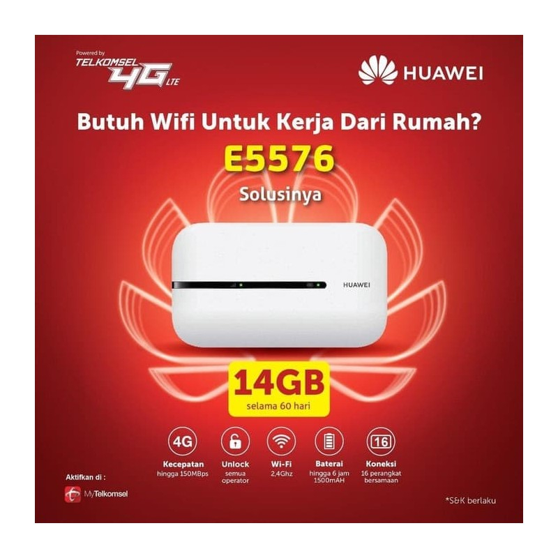 Mifi Huawei E5576 BONUS 14GB TELKOMSEL