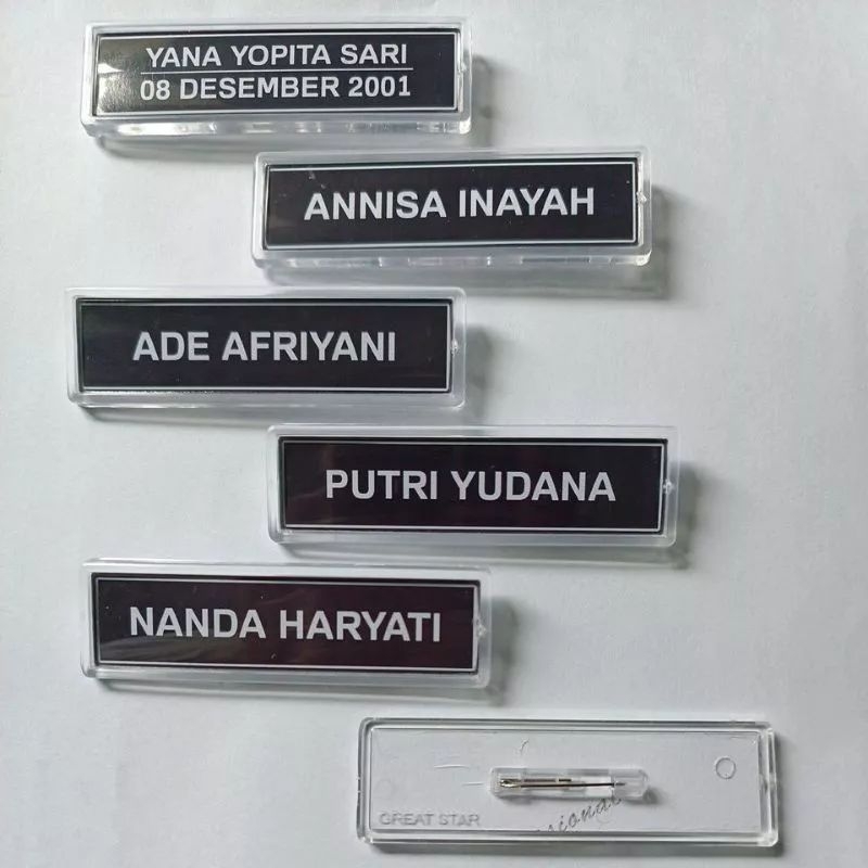 

Name tag akrilik insert paper, papan nama seragam